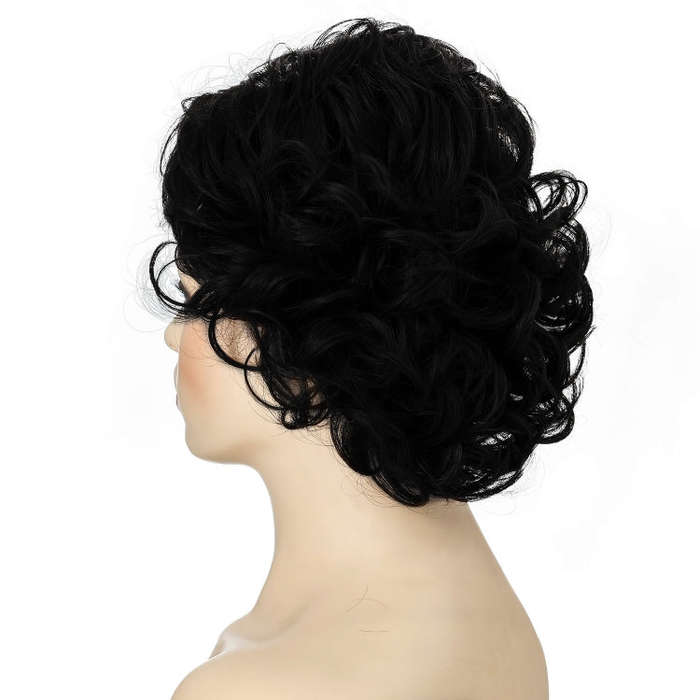 Ladies Fluffy Short Curved Head Set Chemical Fiber Wig, Black, Brown, Silver Gray