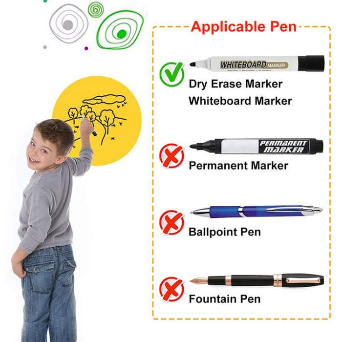 Erasable PVC Round Self-Adhesive Message Board Children Drawing Teaching Blackboard Sticker Color...