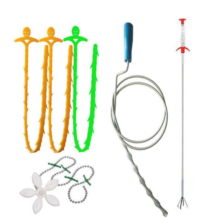 Kitchen Pipe Dredge Hook Sewer Toilet Anti-Blocking Sink Dredge Kit, Style:, 6 PCS/Set-1M, 6 PCS/...