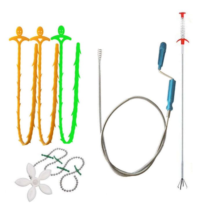 Kitchen Pipe Dredge Hook Sewer Toilet Anti-Blocking Sink Dredge Kit, Style:, 6 PCS/Set-1M, 6 PCS/...