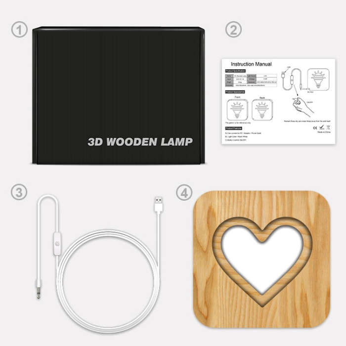 FS-T2158W Romantic Valentine Birthday Gift Wooden Night Light Home Decoration Decoration, Valentine