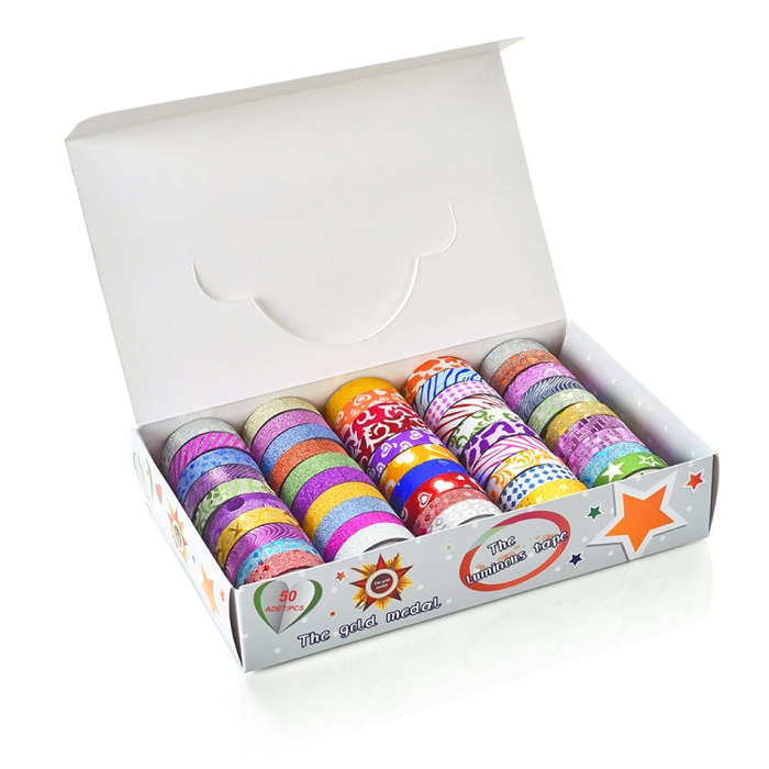 50 Rolls / Box Glitter Tape Hand Ledger Decoration Sticker, 50 Rolls / Box