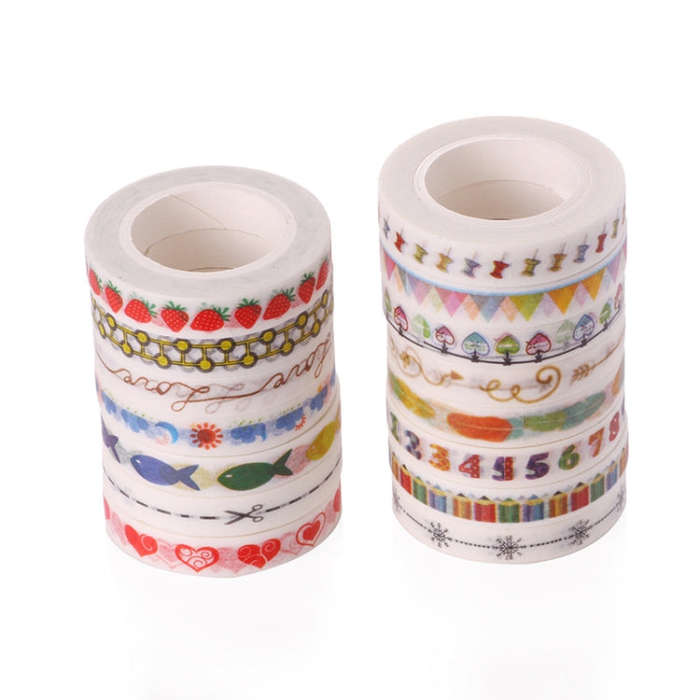 10pcs Paper Tape Hand Ledger Decoration Sticker, 8mmx10m, Red Love SM-11, Black Scissors SM-12, C...