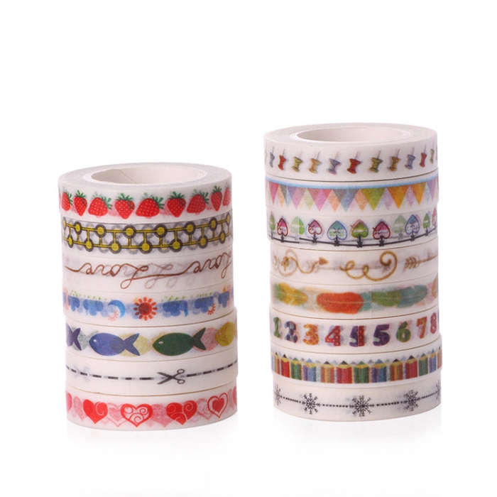 10pcs Paper Tape Hand Ledger Decoration Sticker, 8mmx10m, Red Love SM-11, Black Scissors SM-12, C...
