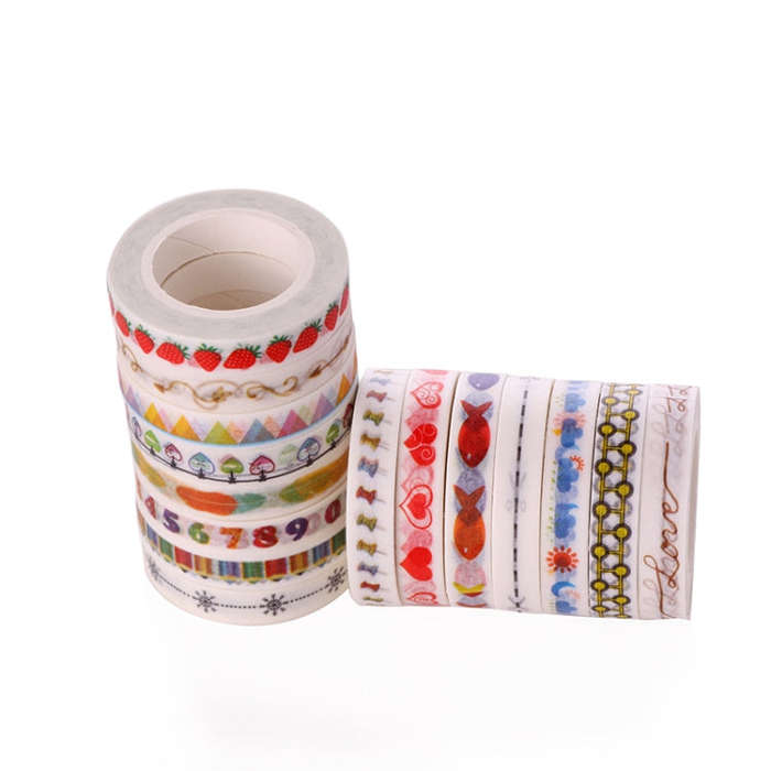 10pcs Paper Tape Hand Ledger Decoration Sticker, 8mmx10m, Red Love SM-11, Black Scissors SM-12, C...