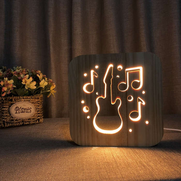 FS-T1877W 2.5W Guitar Shape Solid Wood Table Lamp LED Night Light, Guitar