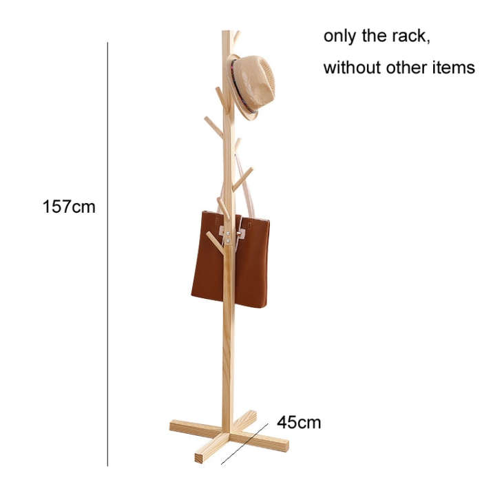 Solid Wood Floor Coat Rack Living Room Bedroom Clothes Organizing Storage Rack, White, Wood Color...