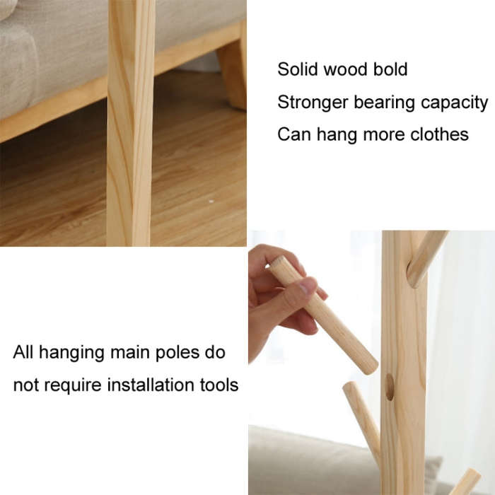 Solid Wood Floor Coat Rack Living Room Bedroom Clothes Organizing Storage Rack, White, Wood Color...