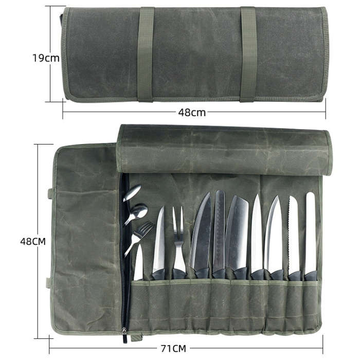 Oil Wax Canvas Roll Chef Knife Storage Bag, Knife Storage Bag