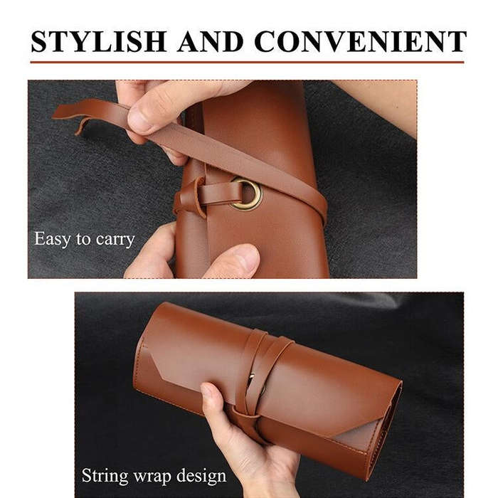 CL97 Multi-Function Toolkit Bundled Leather Tool Bag Double Thickened Two-Purpose Wrench Bag, Bla...