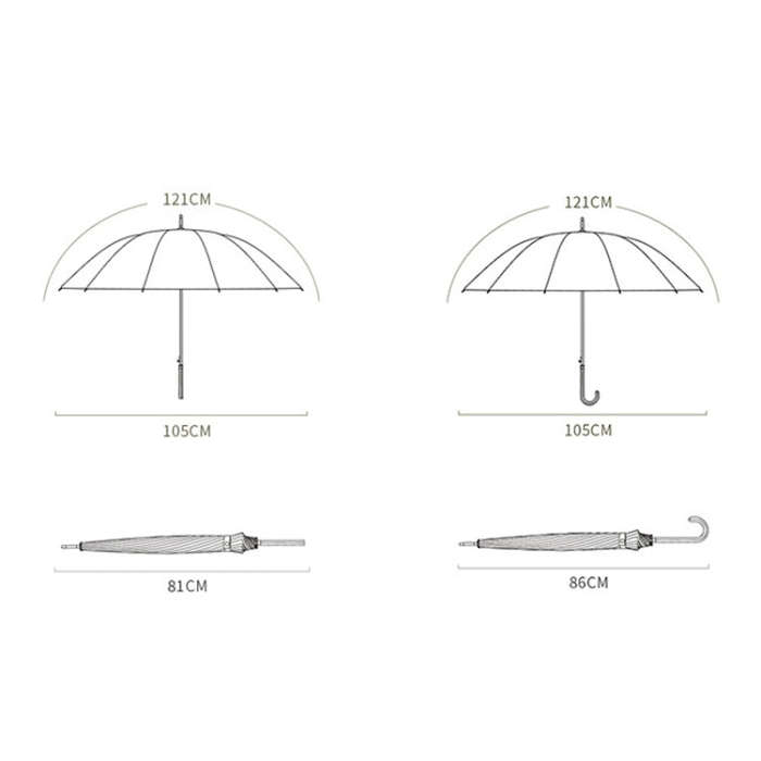 16 Bone Plain Straight Umbrella Small Fresh Long Handle Umbrella, High Indigo, Grapefruit Pink, M...
