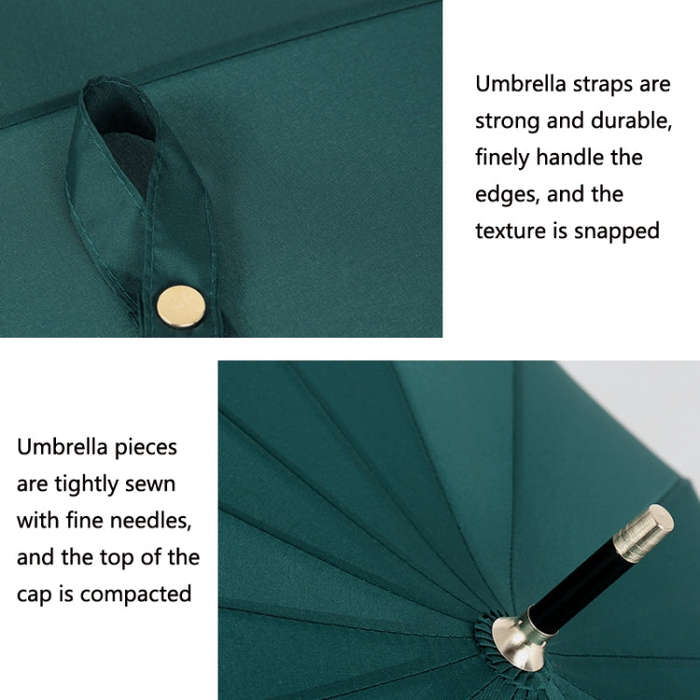 16 Bone Plain Straight Umbrella Small Fresh Long Handle Umbrella, High Indigo, Grapefruit Pink, M...