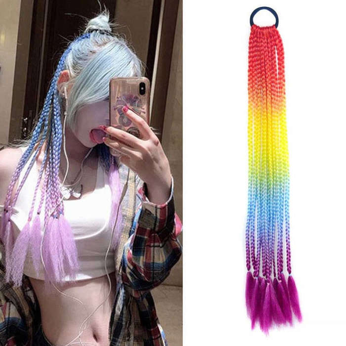 FQXBMW Colorful Braid Hair Band Wigs Corn Silk Colorful Dreadlocks Ponytail, Color: 1, 1, 02, 06,...