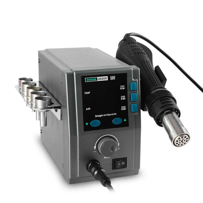 SUGON Hot Air Rework Station LED Display Temperature Adjustable Soldering Station With 5 Nozzles,...