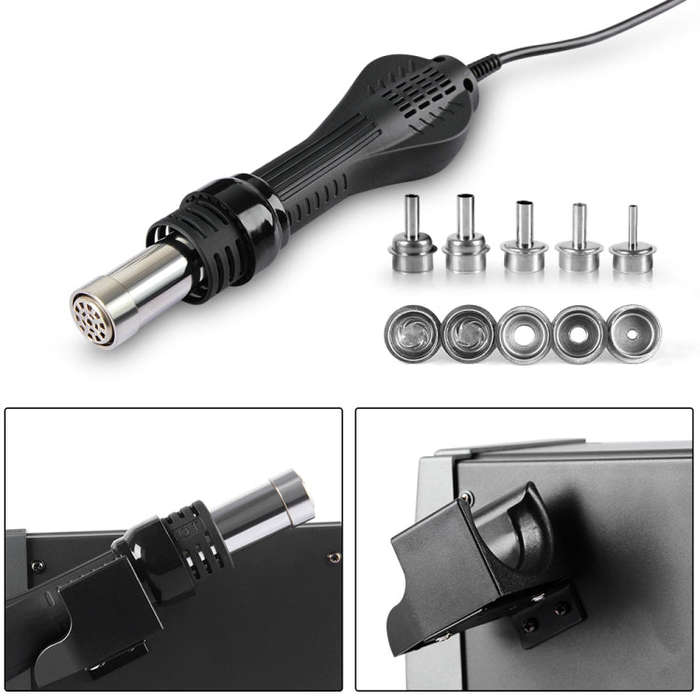 SUGON Hot Air Rework Station LED Display Temperature Adjustable Soldering Station With 5 Nozzles,...