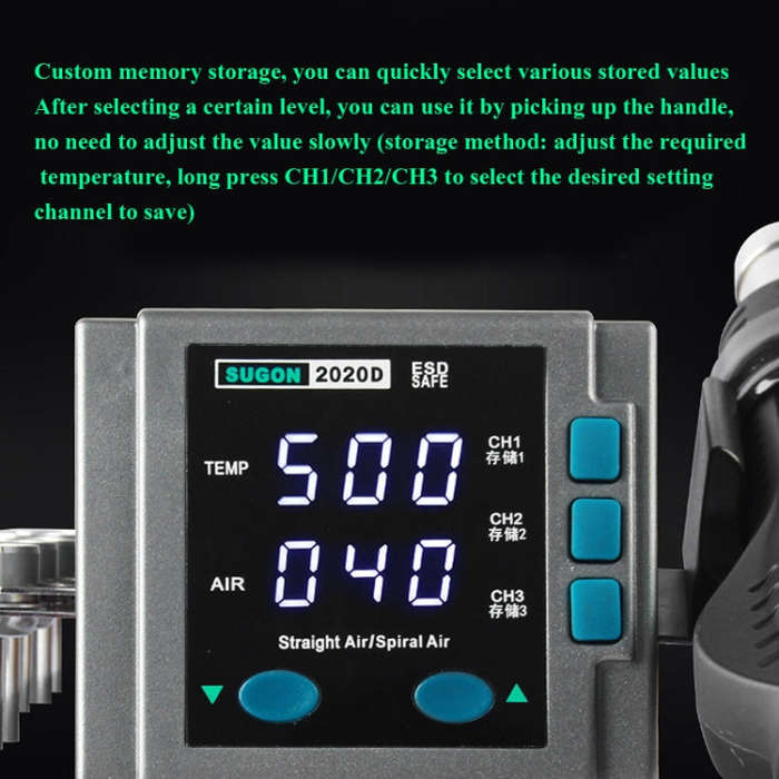 SUGON Hot Air Rework Station LED Display Temperature Adjustable Soldering Station With 5 Nozzles,...