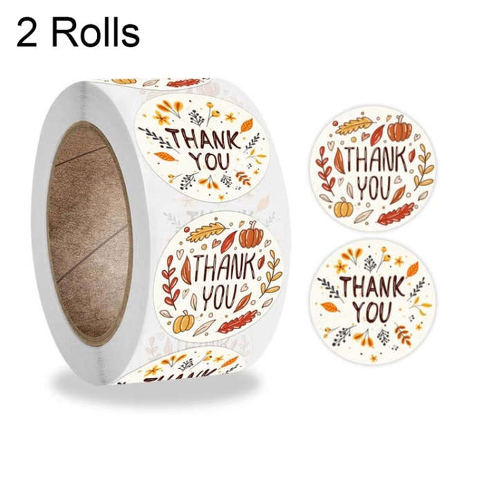 2 Rolls K-54 Thank You Floral Gift Decoration Sticker Label, Size: 2.5cm, 2.5cm, 3.8cm