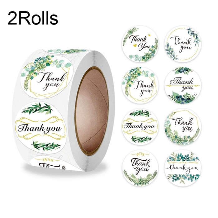 2 Rolls Thank You Floral Sticker Wedding Gift Decoration Label, 2.5cm / 1inch