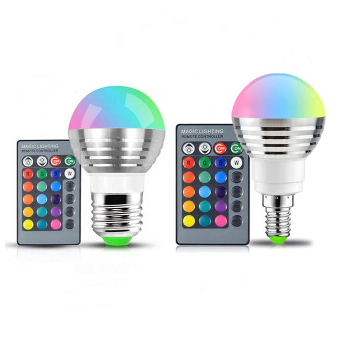 3W RGB LED Bulb 16 Color Magic Night Lamp Dimmable Stage Light with 24-keys Remote Control, E27 3W