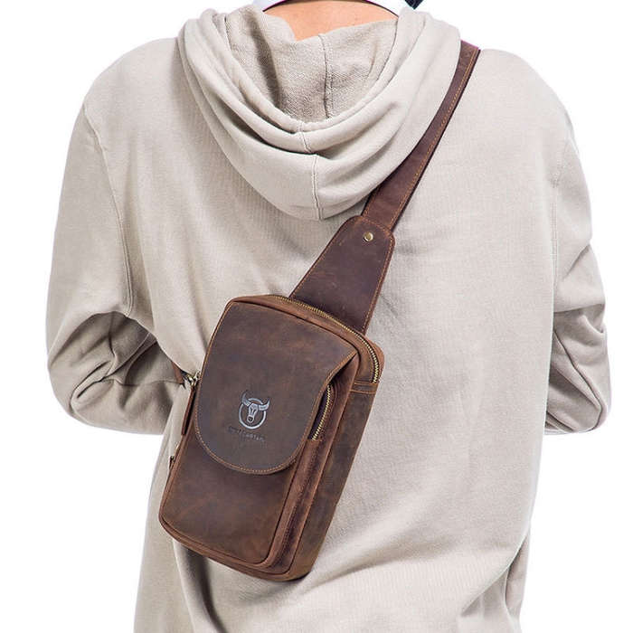 BUFF CAPTAIN 133 Men Leather Retro Shoulder Bag Diagonal Leather Bag, 133