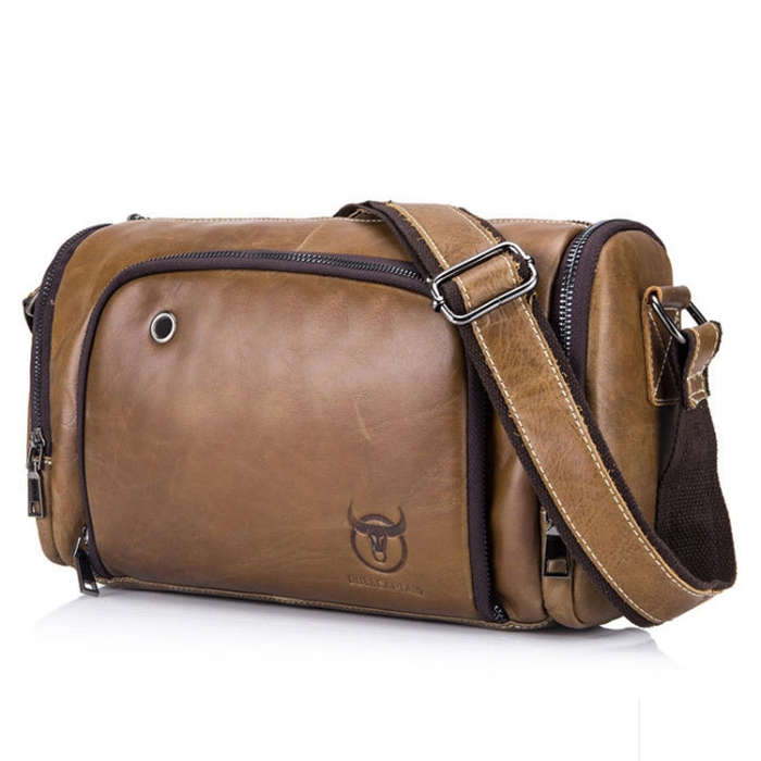 BUFF CAPTAIN HKDJB--001 First-Layer Cowhide Shoulder Messenger Bag Sports Men Leather Bag, Dark B...