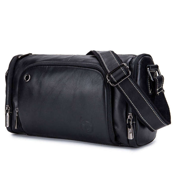 BUFF CAPTAIN HKDJB--001 First-Layer Cowhide Shoulder Messenger Bag Sports Men Leather Bag, Dark B...
