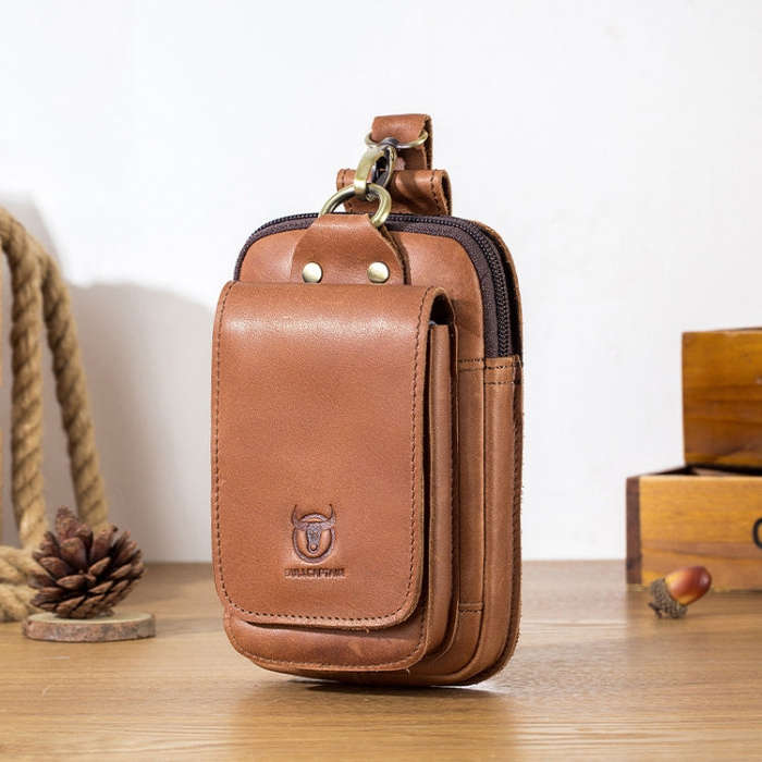 BULL CAPTAIN 028 Multi-Function Cattle Leather Waist Bag Magnetic Buckle Mobile Phone Belt Bag, B...