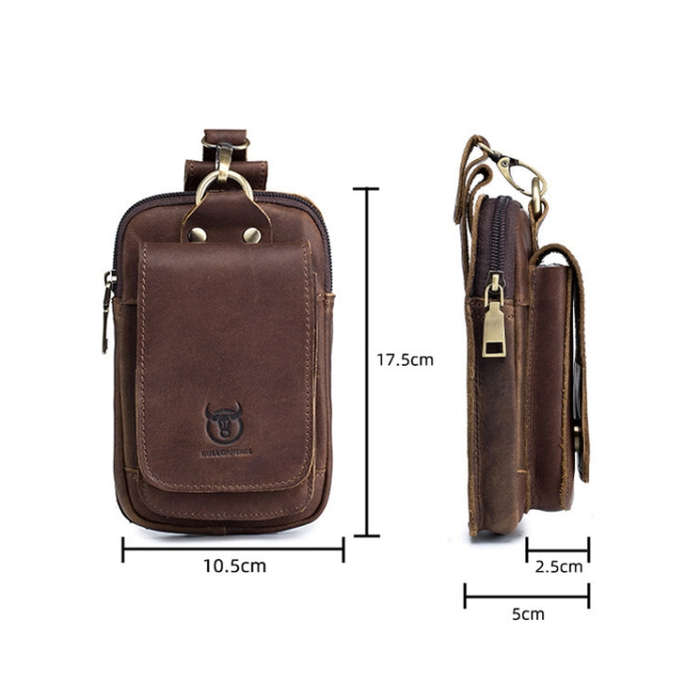 BULL CAPTAIN 028 Multi-Function Cattle Leather Waist Bag Magnetic Buckle Mobile Phone Belt Bag, B...