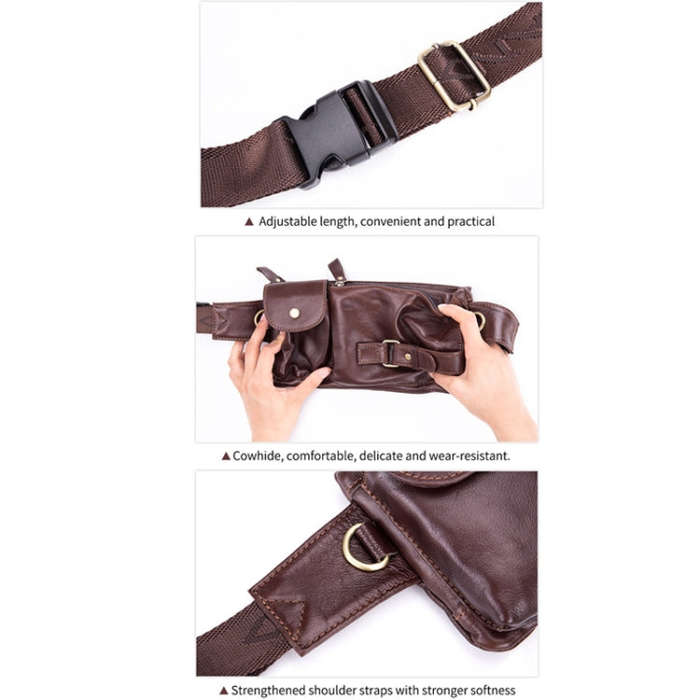 BULL CAPTAIN 020 Men Small Mobile Phone Waist Bag Crossbody Multi-Function Chest Bag, Black, Brown