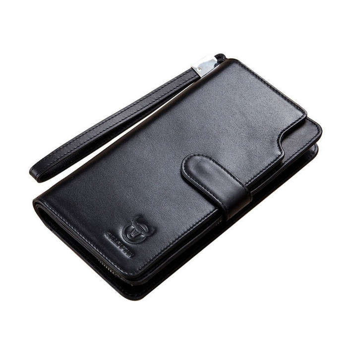 BULL CAPTAIN 028 Long Buckle Retro Cowhide Multi-Function Wallet (Black), Orange, Green, Blue, Re...
