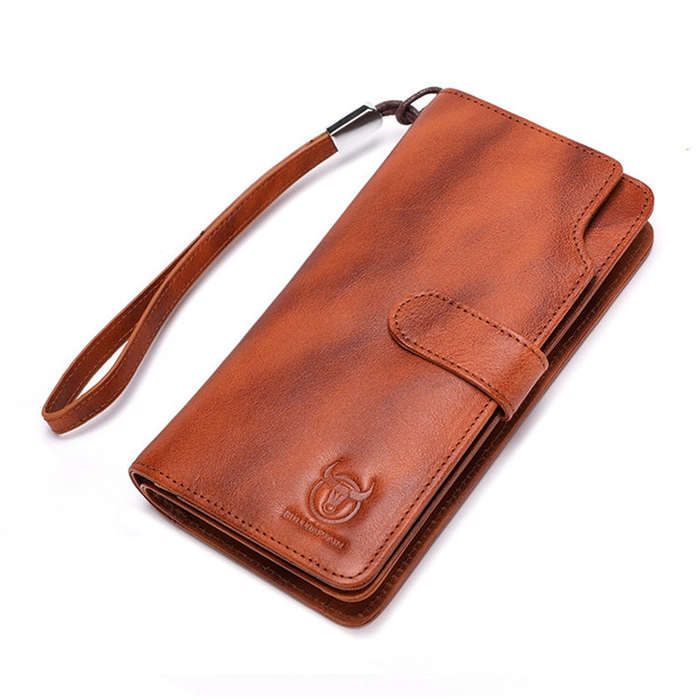 BULL CAPTAIN 028 Long Buckle Retro Cowhide Multi-Function Wallet (Black), Orange, Green, Blue, Re...
