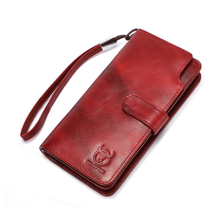 BULL CAPTAIN 028 Long Buckle Retro Cowhide Multi-Function Wallet (Black), Orange, Green, Blue, Re...