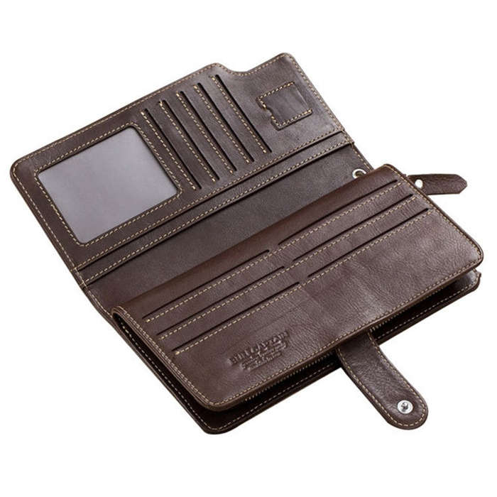 BULL CAPTAIN 028 Long Buckle Retro Cowhide Multi-Function Wallet (Black), Orange, Green, Blue, Re...