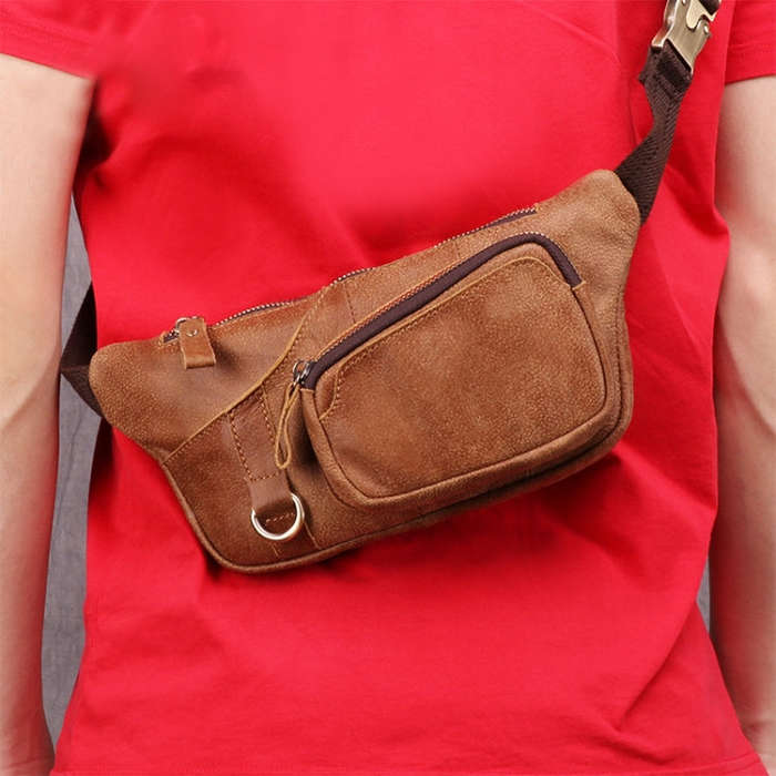 6467 Men Multifunctional Leather Waist Bag Outdoor Sports Diagonal Chest Bag, 6467