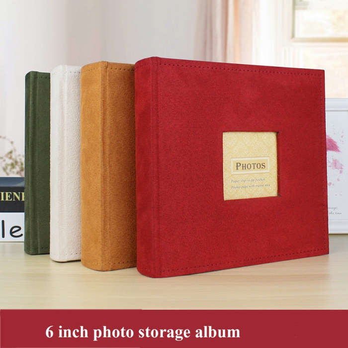 6 Inch 200 Sheets Flannel Retro Photo Album Interstitial Photo Storage Book, Red, Green, White, O...