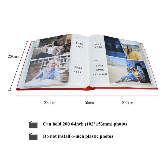 6 Inch 200 Sheets Flannel Retro Photo Album Interstitial Photo Storage Book, Red, Green, White, O...