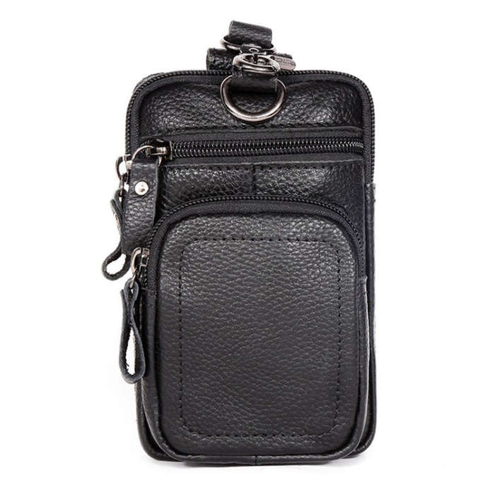 6386 Men Retro Cowhide Multifunctional Sports Belt Waist Bag, Black, Coffee, Brown