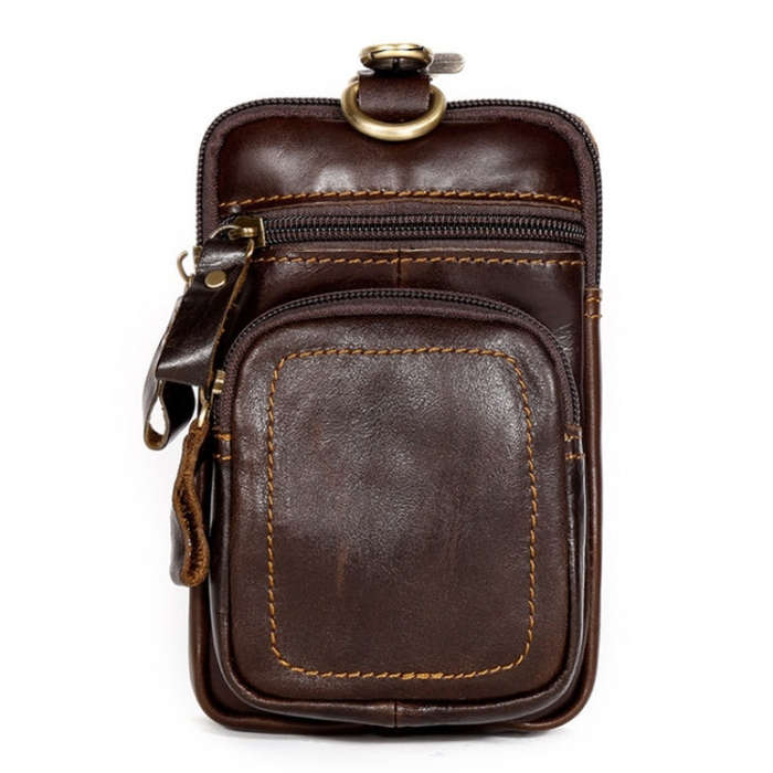 6386 Men Retro Cowhide Multifunctional Sports Belt Waist Bag, Black, Coffee, Brown