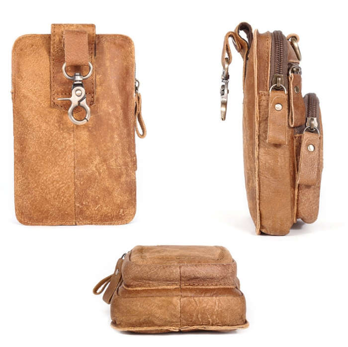 6386 Men Retro Cowhide Multifunctional Sports Belt Waist Bag, Black, Coffee, Brown