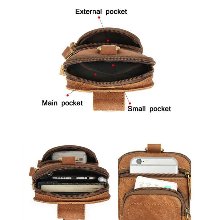 6386 Men Retro Cowhide Multifunctional Sports Belt Waist Bag, Black, Coffee, Brown