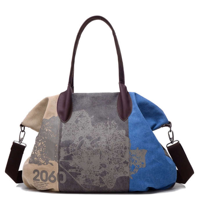 K1219 Large-Capacity Graffiti Canvas Bag Printing Single-Shoulder Messenger Bag, Red Wine, Blue, ...