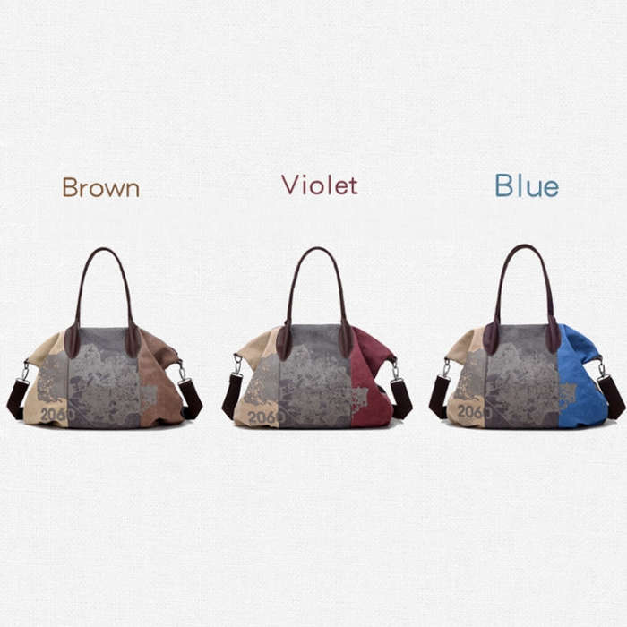 K1219 Large-Capacity Graffiti Canvas Bag Printing Single-Shoulder Messenger Bag, Red Wine, Blue, ...