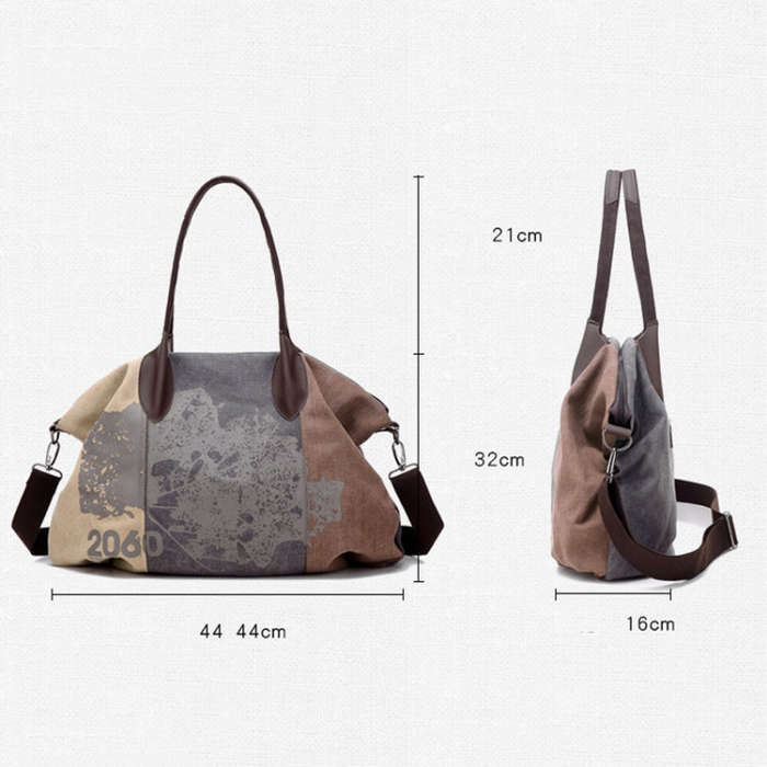 K1219 Large-Capacity Graffiti Canvas Bag Printing Single-Shoulder Messenger Bag, Red Wine, Blue, ...