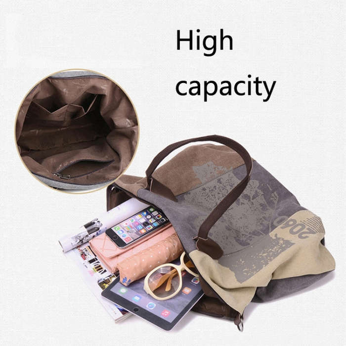 K1219 Large-Capacity Graffiti Canvas Bag Printing Single-Shoulder Messenger Bag, Red Wine, Blue, ...