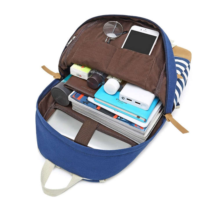 3 PCS/Set Canvas Leisure Backpack Large Capacity Printed School Bag, Green, Black, Navy Blue, Pin...