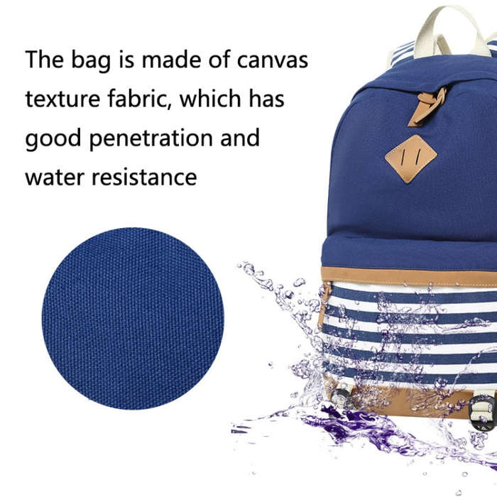 3 PCS/Set Canvas Leisure Backpack Large Capacity Printed School Bag, Green, Black, Navy Blue, Pin...