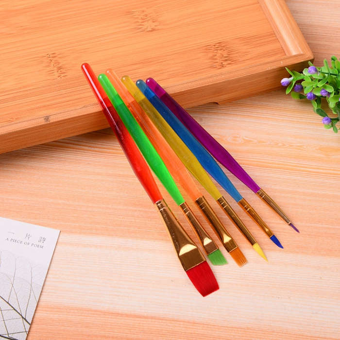 Zhu Ting Color Plastic Rod Children Paint Brush Set Gouache Watercolor Paint Brush Set, 6pcs/Set