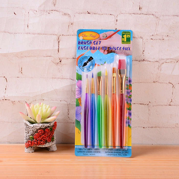 Zhu Ting Color Plastic Rod Children Paint Brush Set Gouache Watercolor Paint Brush Set, 6pcs/Set