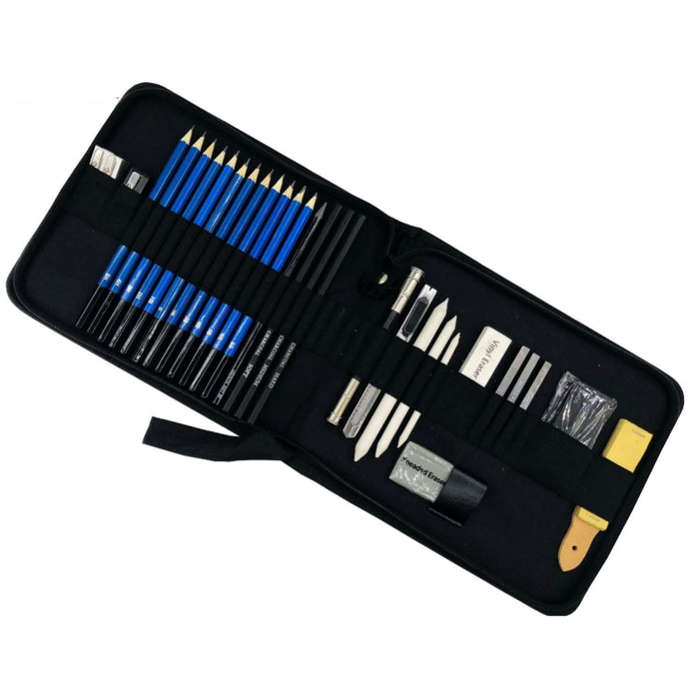 KALOUR 33 in 1 Sketch Pencil Set Beginner Brush Art Supplies, 33 in 1