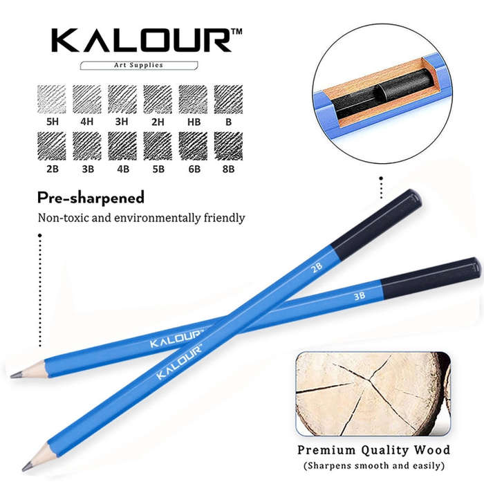 KALOUR 33 in 1 Sketch Pencil Set Beginner Brush Art Supplies, 33 in 1
